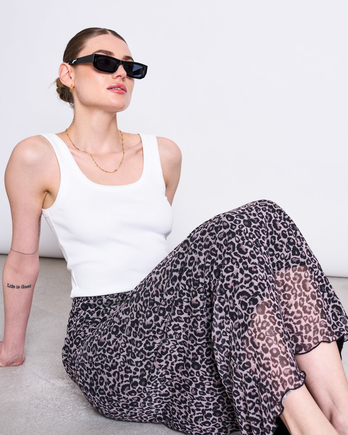MESH MAXI SKIRT SMUK - leo print