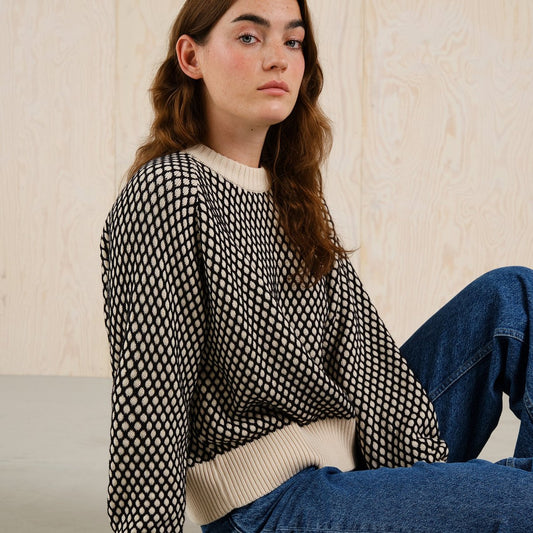 Sweater Husie Bubble Knit - Black/Vanilla White