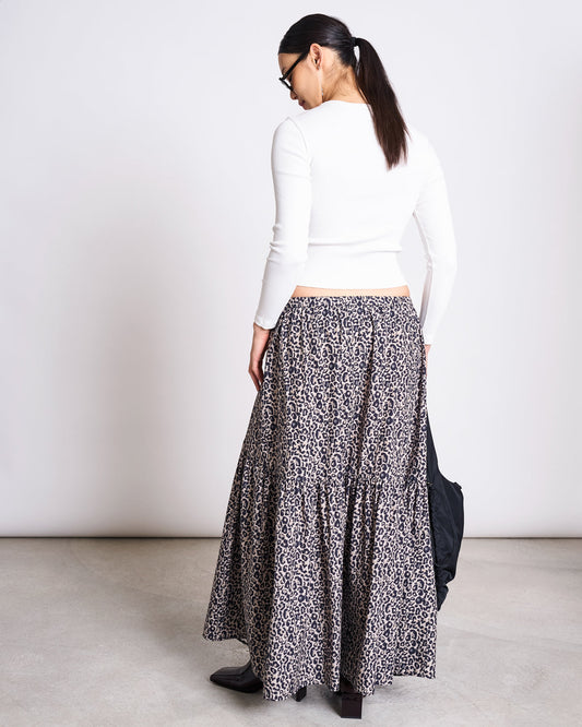 TIERED MAXI SKIRT ALCA - leo print