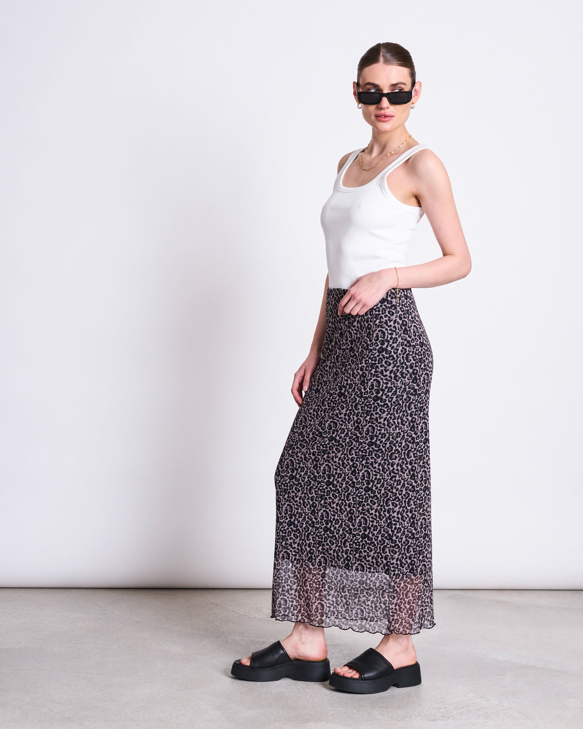 MESH MAXI SKIRT SMUK - leo print
