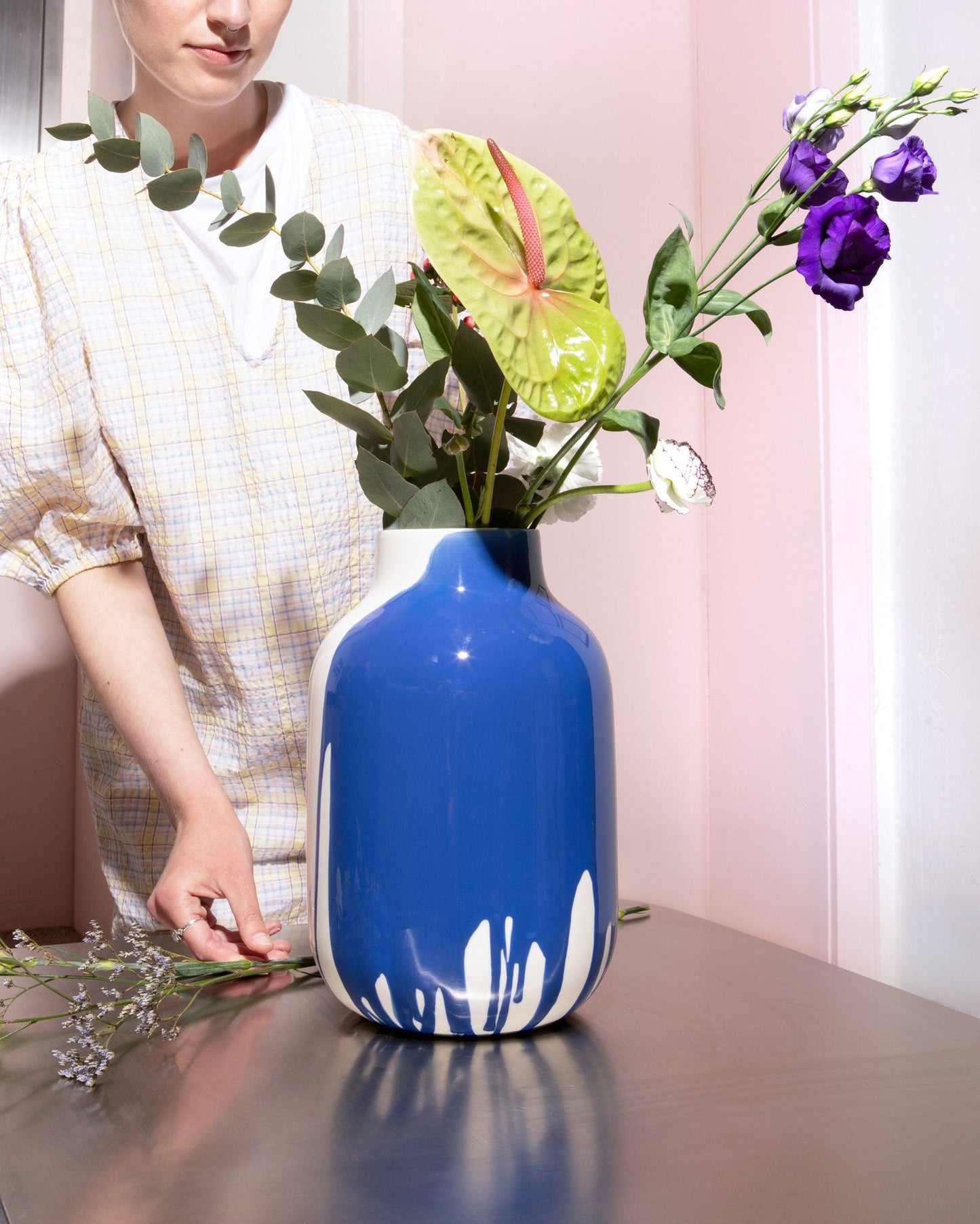 Vase Nuno L sand blau drip