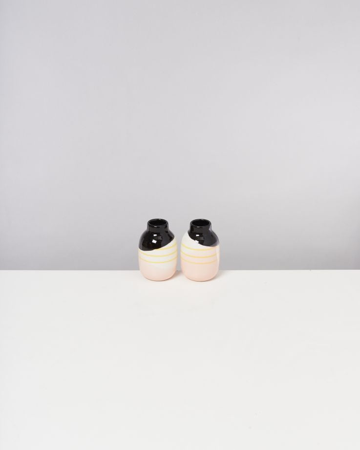 Vase Nuno S schwarz rosa gelb gestreift