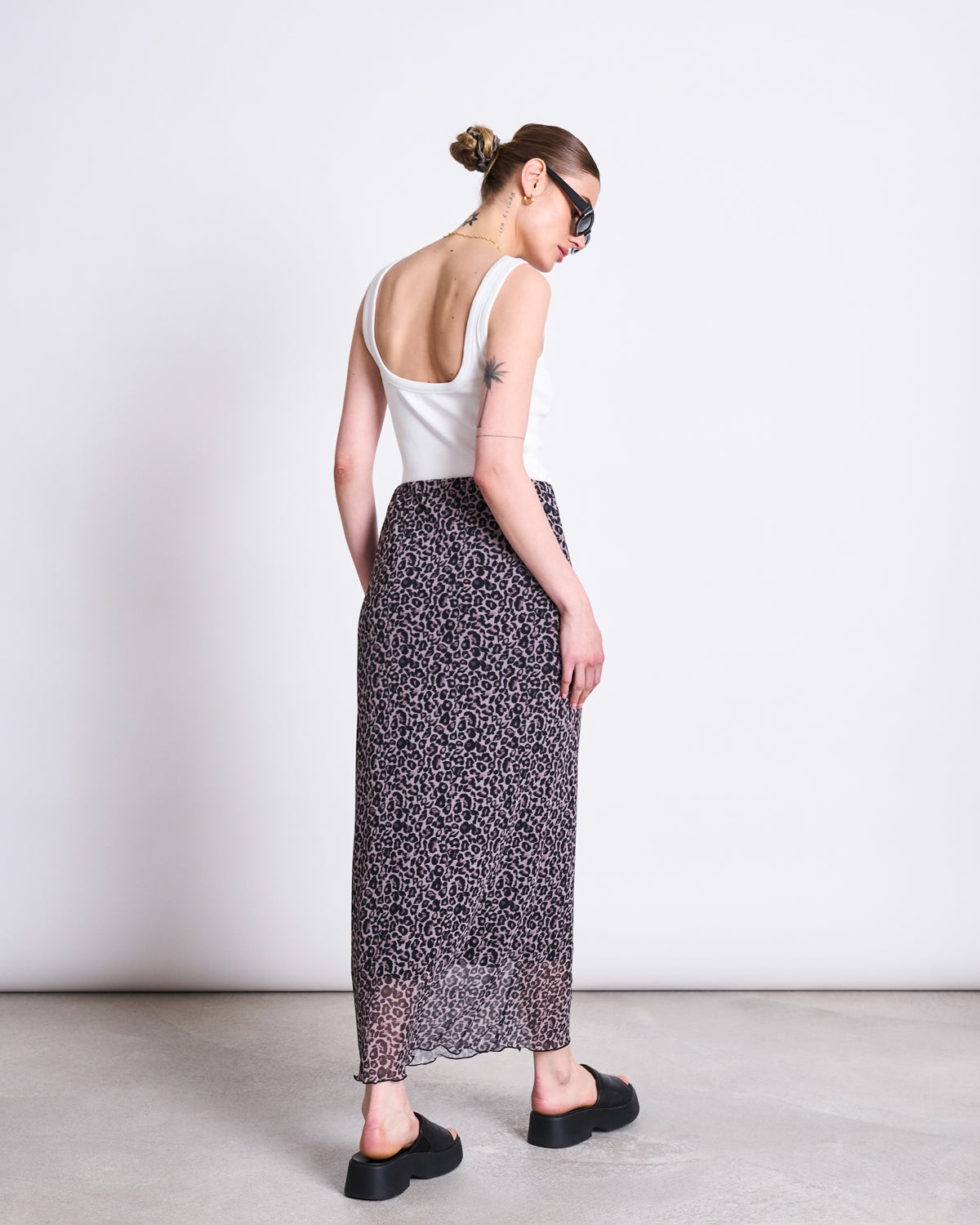 MESH MAXI SKIRT SMUK - leo print