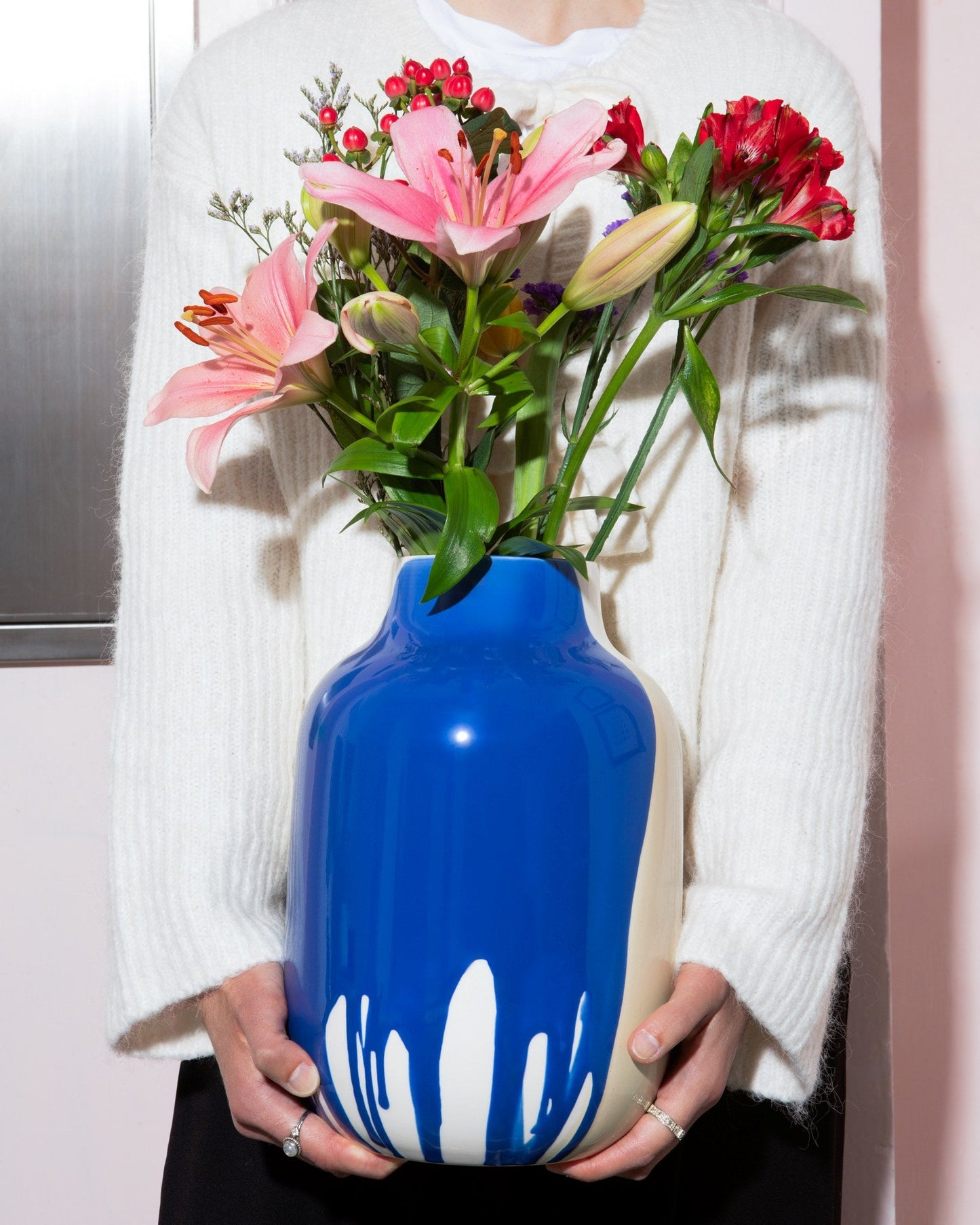 Vase Nuno L sand blau drip