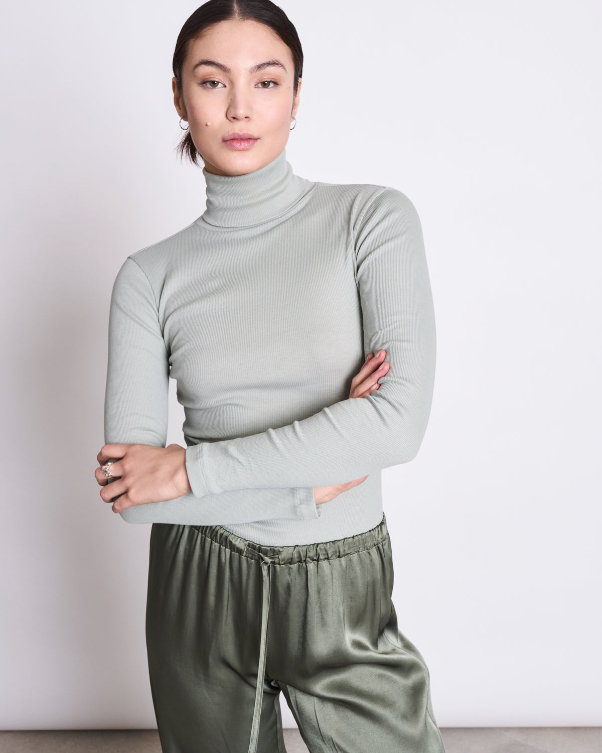 LOOSE SILKY PANTS FRIS - sea spray