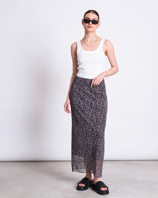 MESH MAXI SKIRT SMUK - leo print