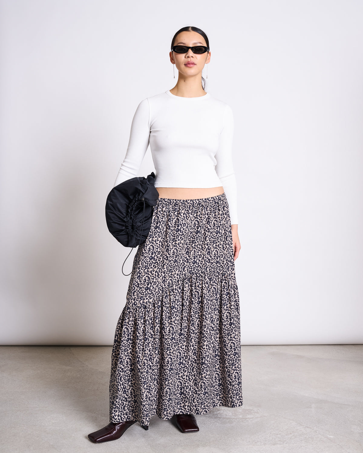 TIERED MAXI SKIRT ALCA - leo print