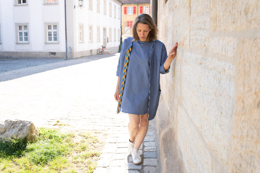 Gefütterter Mantel für Frauen in Jeansoptik mit Steppstoff