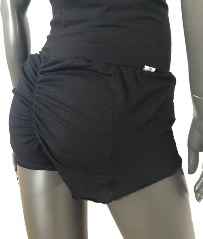 Jerseyhose für Frauen mit Raffung und hohem Bund - schwarz