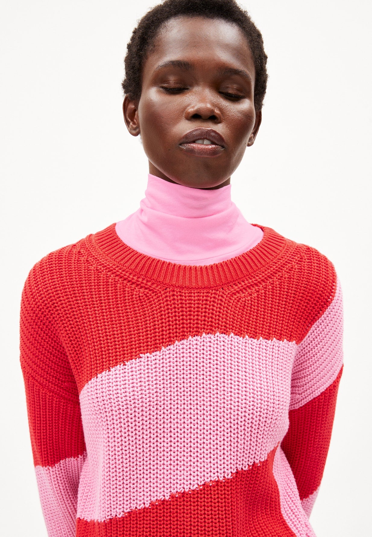 Pullover NURIAAS BLOCKSTRIPES - red alert-pink me up more