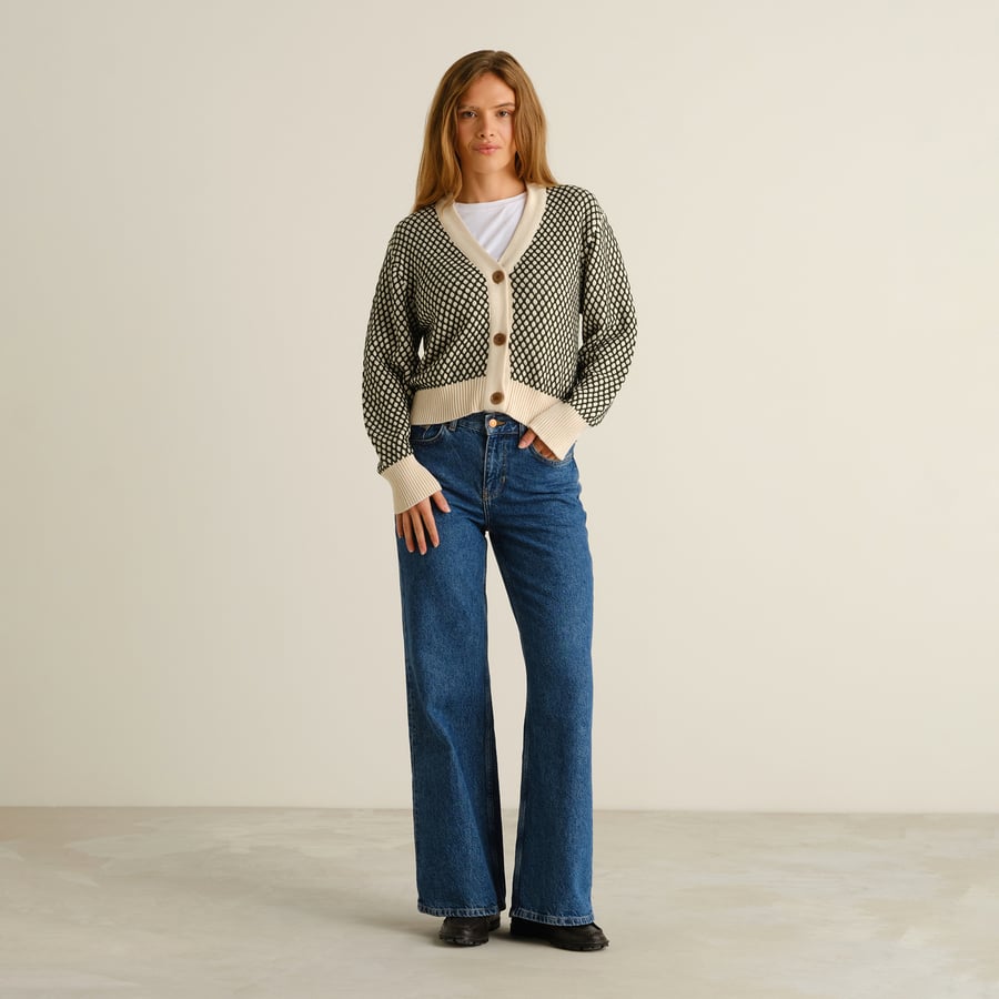 Cardigan Kanan Bubble Knit - Dark Green/Vanilla White Pine Grove