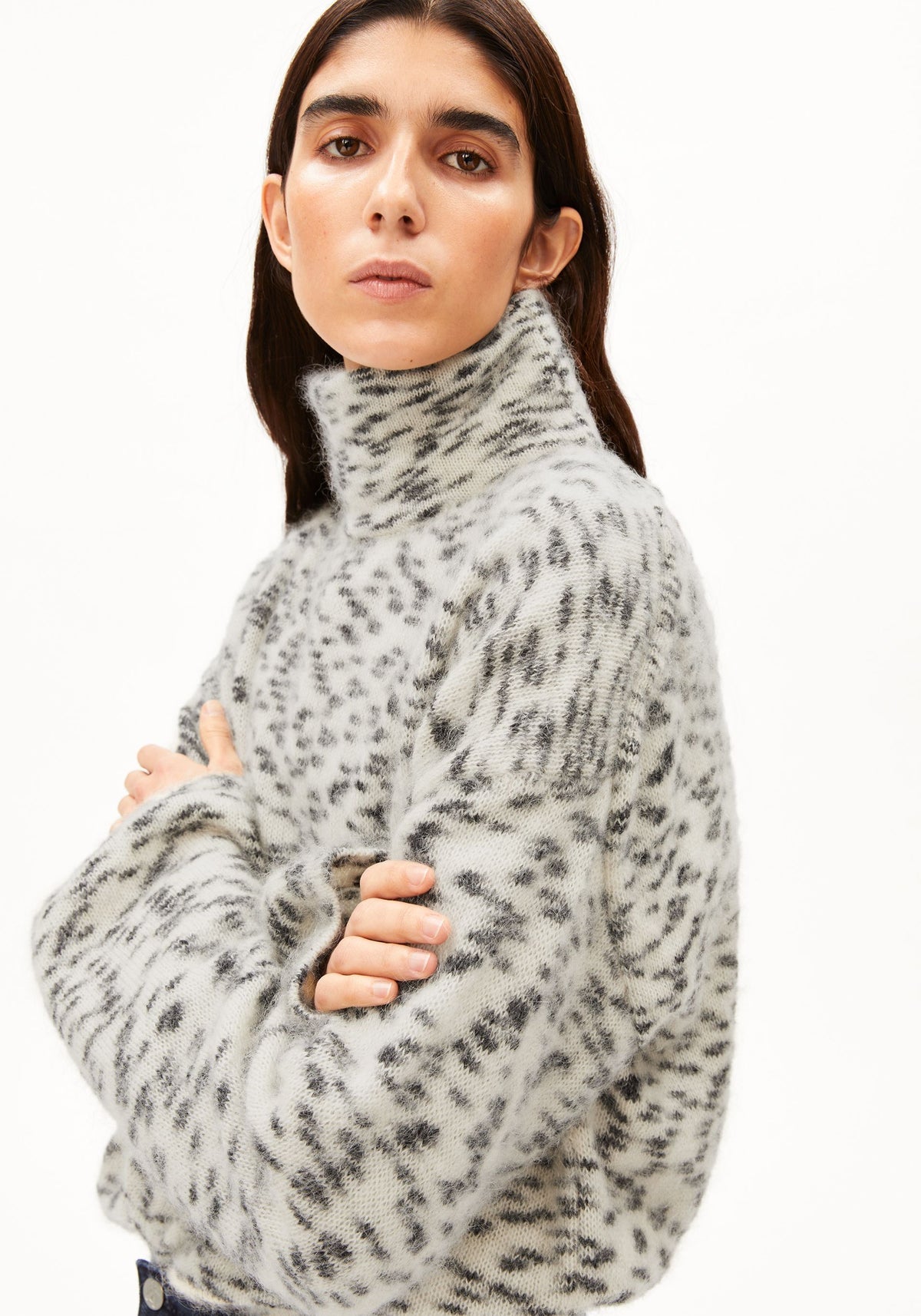 Pullover GEPUNKTETER  MOHAIR-MIX STRICKPULLOVER - Oatmilk-Black