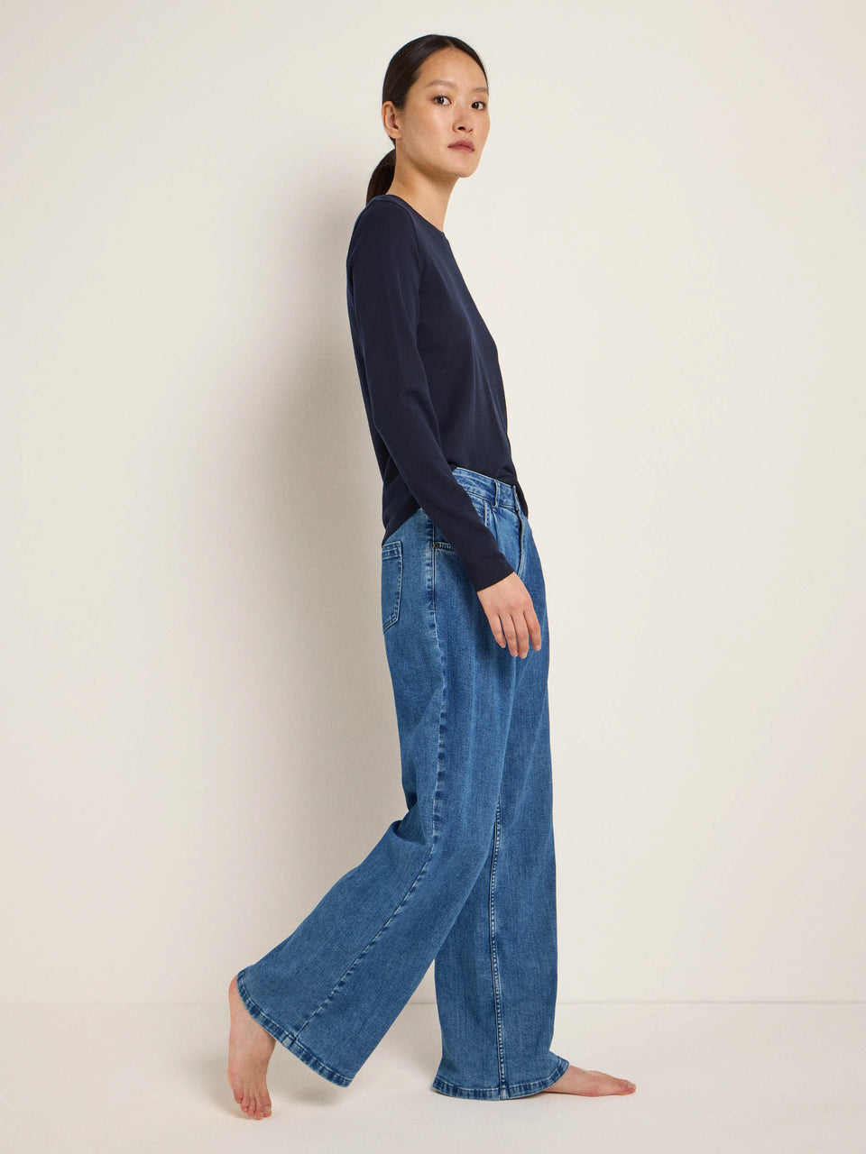 MARLENEJEANS (GOTS) mit Bundfalte - mid blue denim