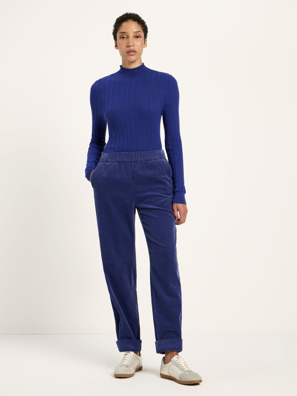 Kord Hose mit Gummizug GOTS - blue