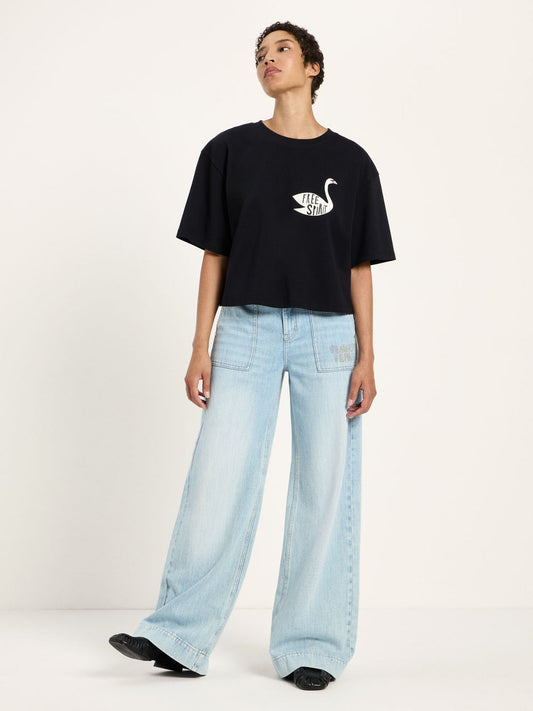 Oversized Statementshirt (GOTS) - Schwan, free spirit, black - {LANIUSxTCC}