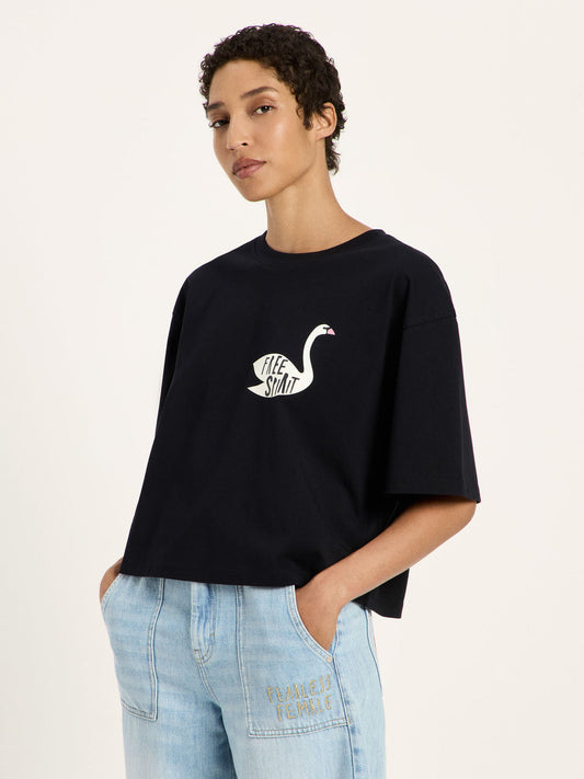 Oversized Statementshirt (GOTS) - Schwan, free spirit, black - {LANIUSxTCC}