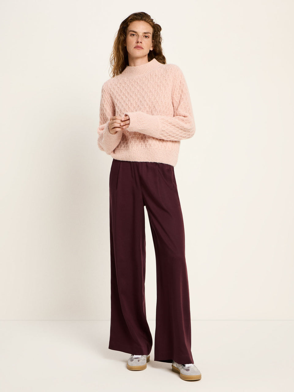 Pullover mit ZOPFSTRICK - aus Alpakawolle - rose
