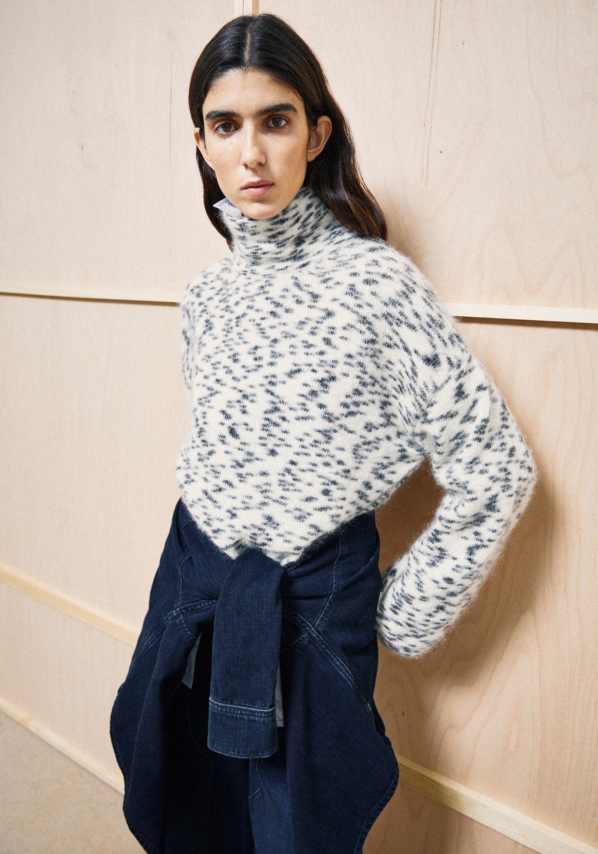 Pullover GEPUNKTETER  MOHAIR-MIX STRICKPULLOVER - Oatmilk-Black
