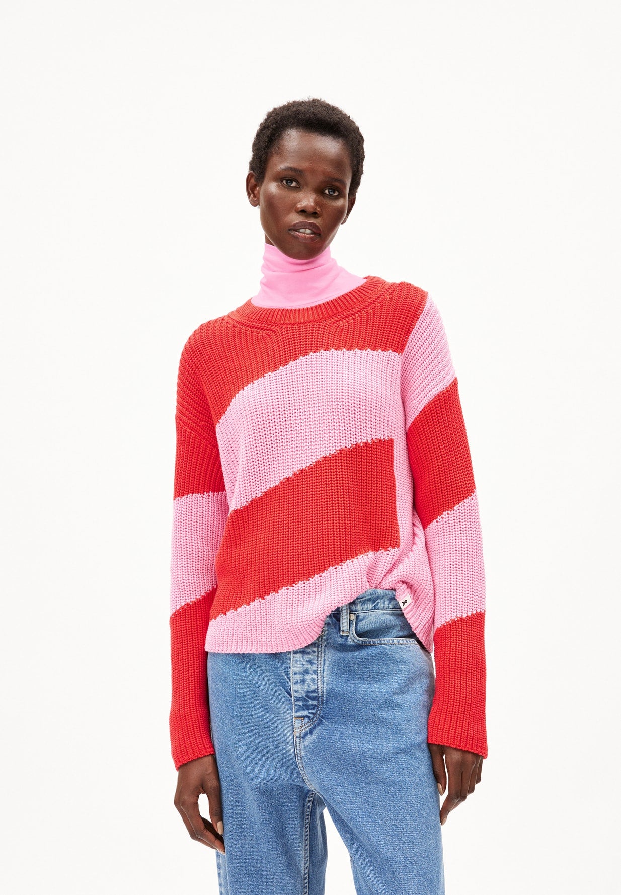 Pullover NURIAAS BLOCKSTRIPES - red alert-pink me up more