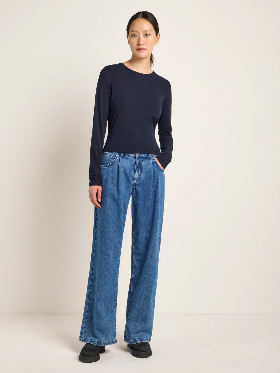MARLENEJEANS (GOTS) mit Bundfalte - mid blue denim