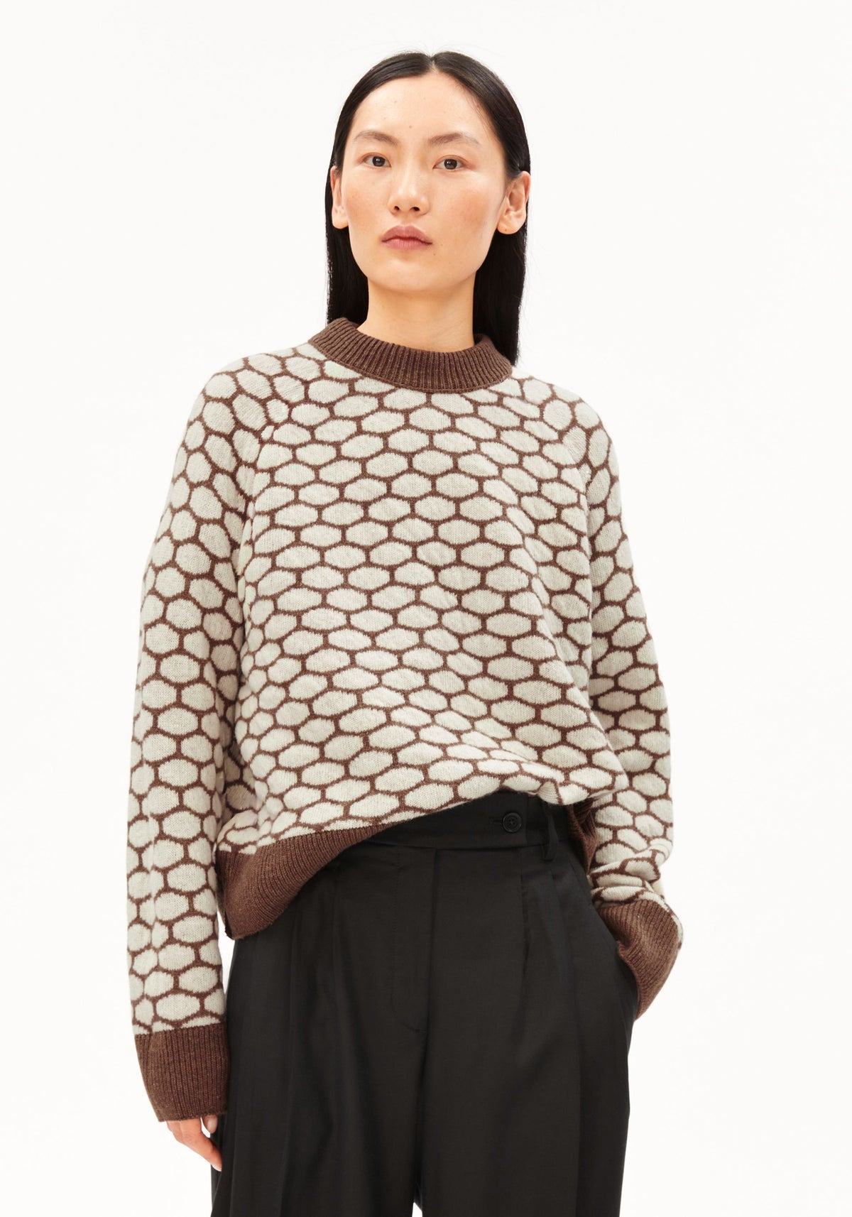 Pullover GEPUNKTETER WOLLSTRICKPULLOVER - Claystone Melange-Oatmilk