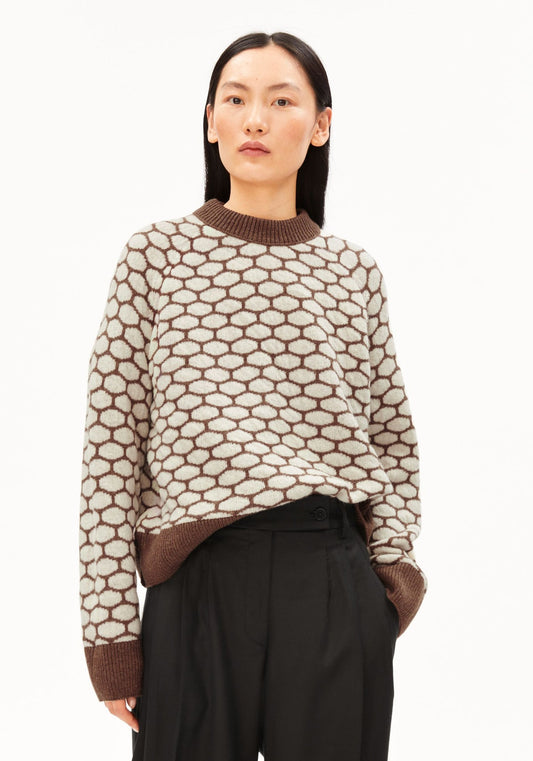 Pullover GEPUNKTETER WOLLSTRICKPULLOVER - Claystone Melange-Oatmilk