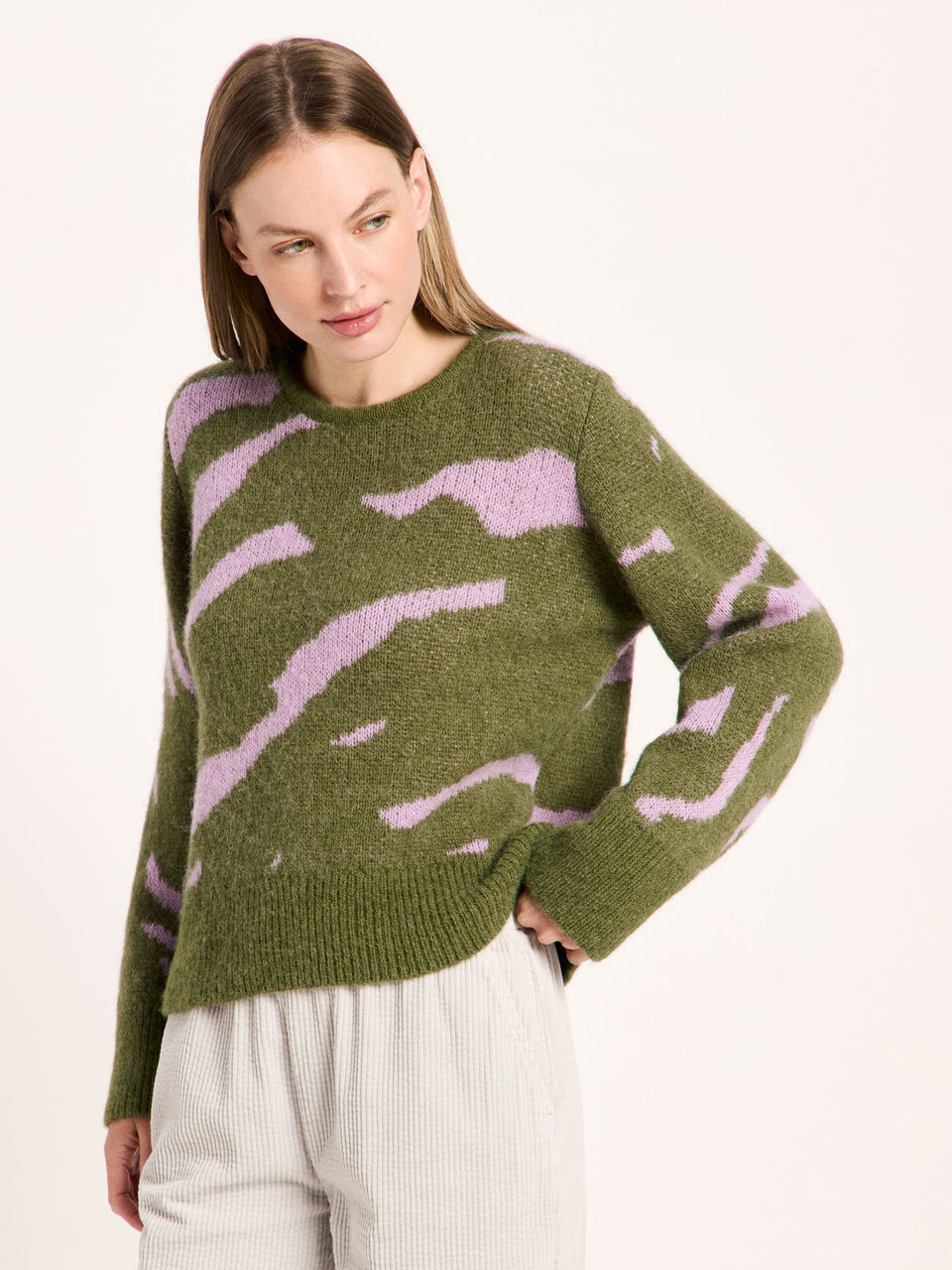 Pullover mit Jacquard aus Alpakawolle und Schurwolle - green/ violet