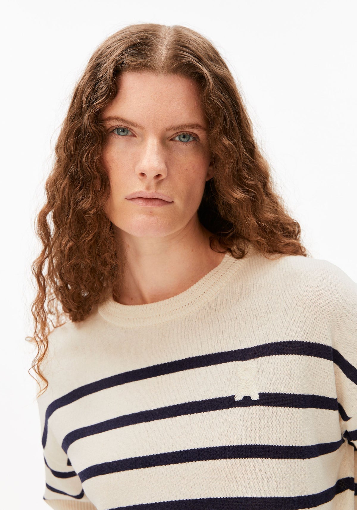 STRIPED LINEN BLEND SWEATER -  undyed-tinted navy