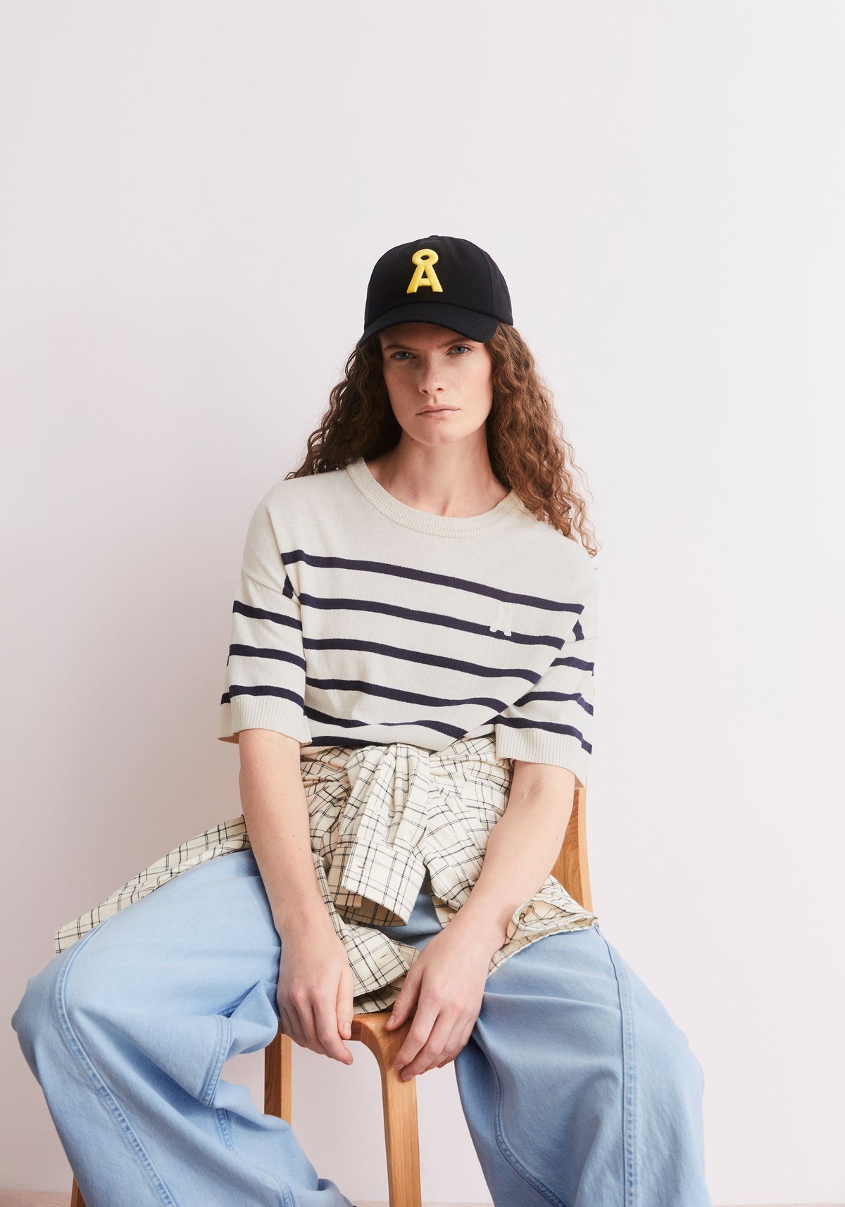 STRIPED LINEN BLEND SWEATER -  undyed-tinted navy