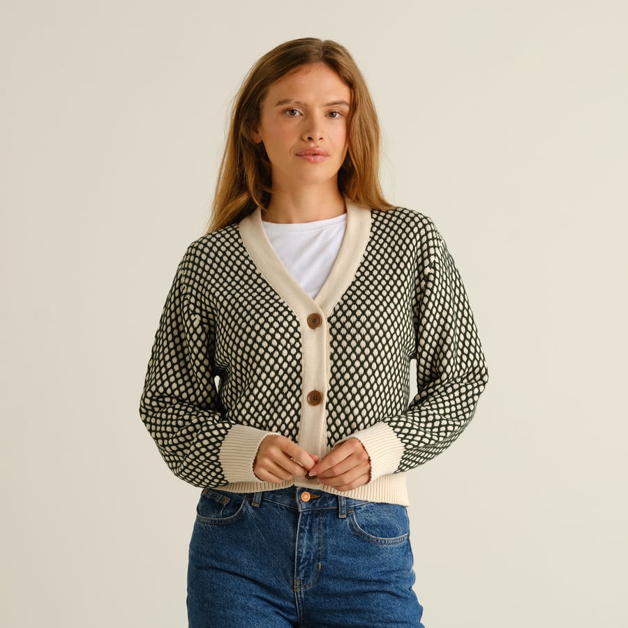 Cardigan Kanan Bubble Knit - Dark Green/Vanilla White Pine Grove