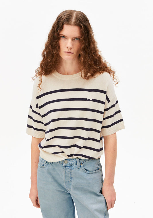 STRIPED LINEN BLEND SWEATER -  undyed-tinted navy
