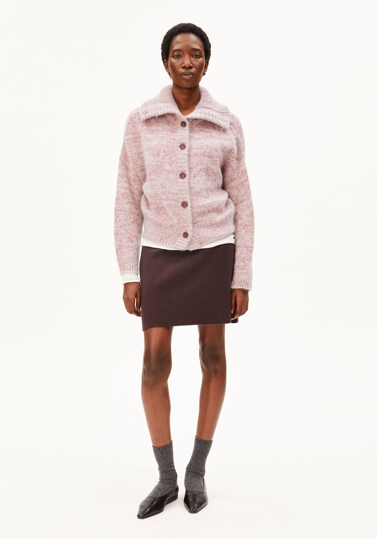 MOULINÉ BRUSHED STRICKJACKE Mohair-Woll-Mix - Velvet Ember-Oatmilk