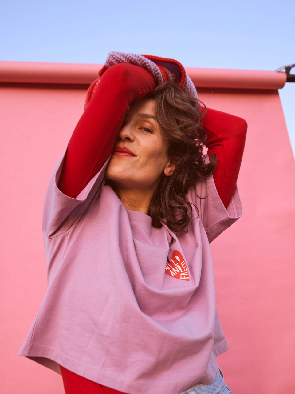 Oversized Statementshirt (GOTS) - Herzmotiv, berry - {LANIUSxTCC}