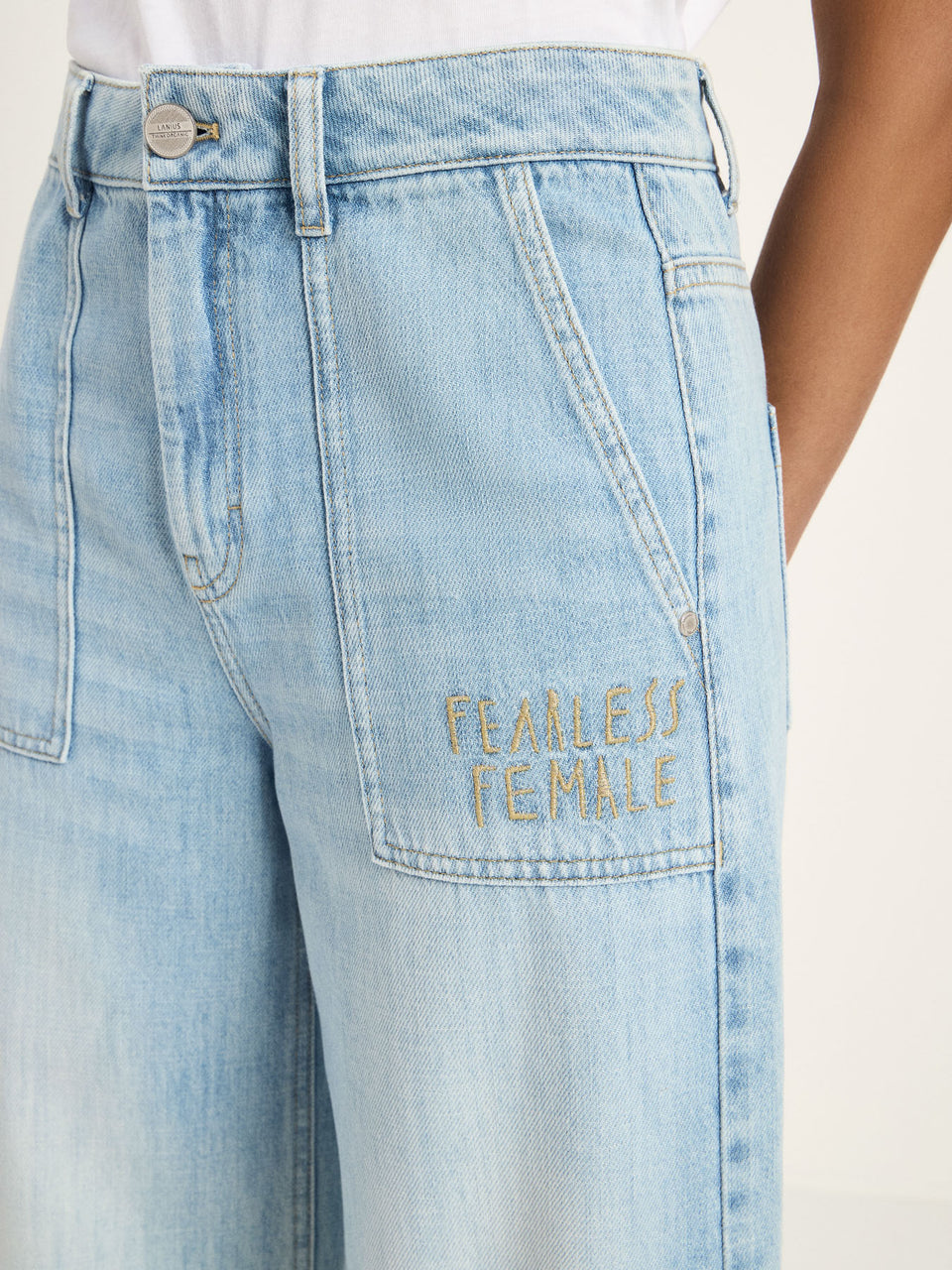 Wide Jeans "TIDE" mit Stickereien GOTS - light blue denim {LANIUSxTCC}