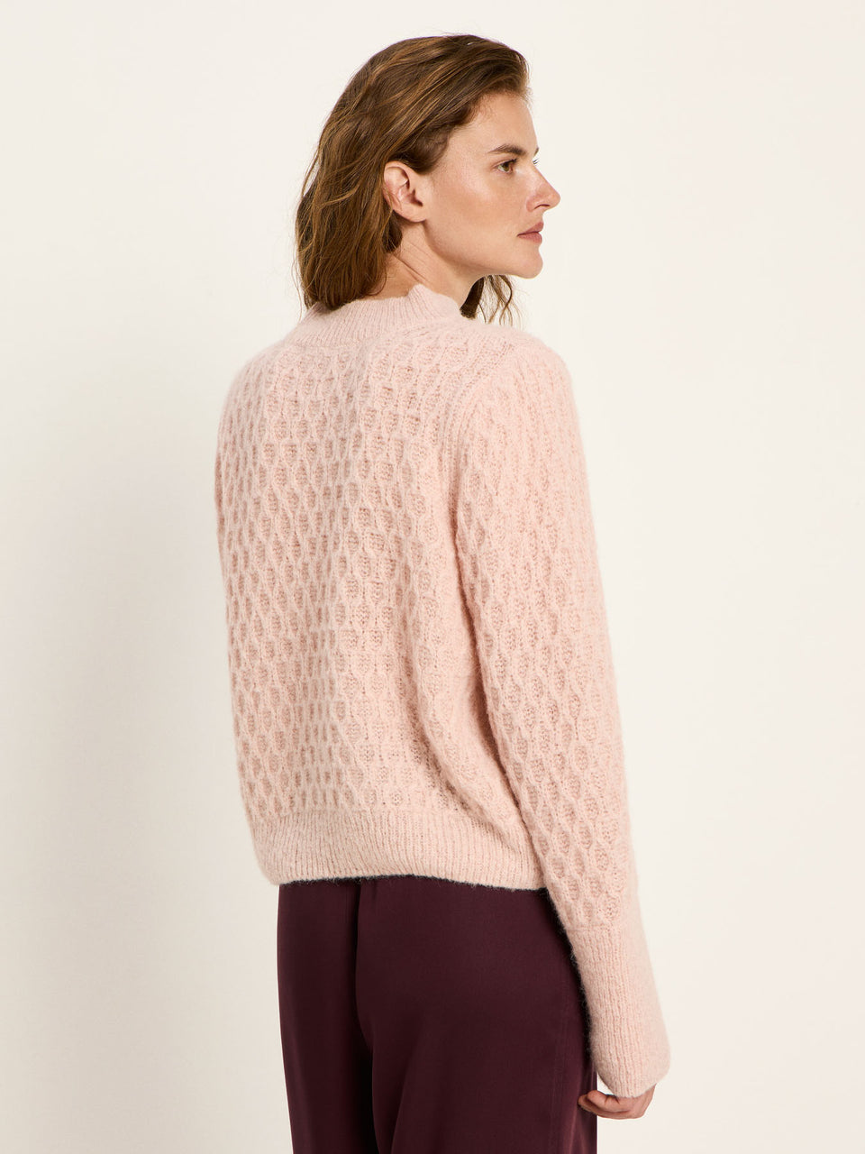 Pullover mit ZOPFSTRICK - aus Alpakawolle - rose