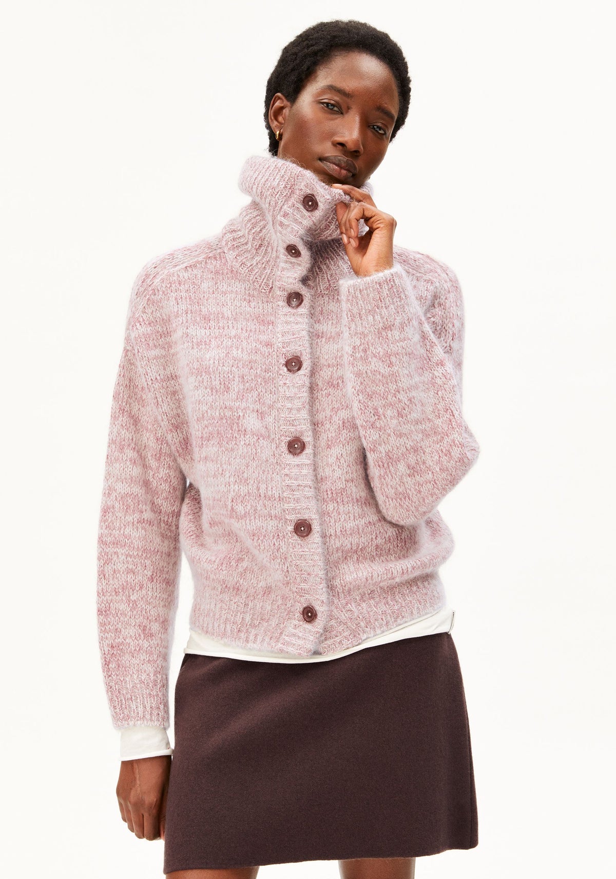 MOULINÉ BRUSHED STRICKJACKE Mohair-Woll-Mix - Velvet Ember-Oatmilk