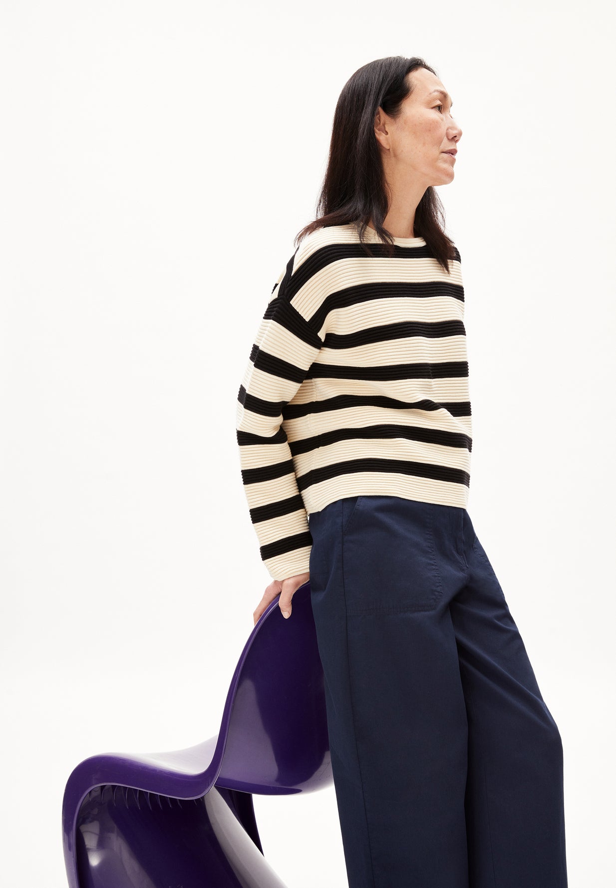 Pullover MERINAA STRIPED (oatmilk-black)
