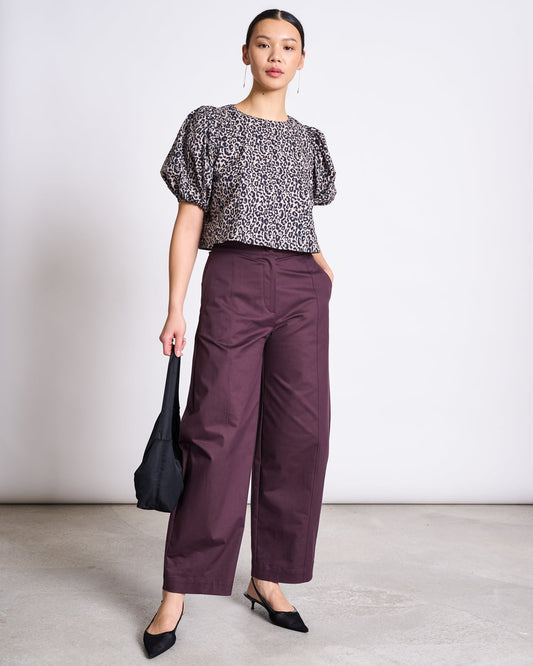 ORGANIC COTTON BARREL PANTS YAURI - cherry lacquer