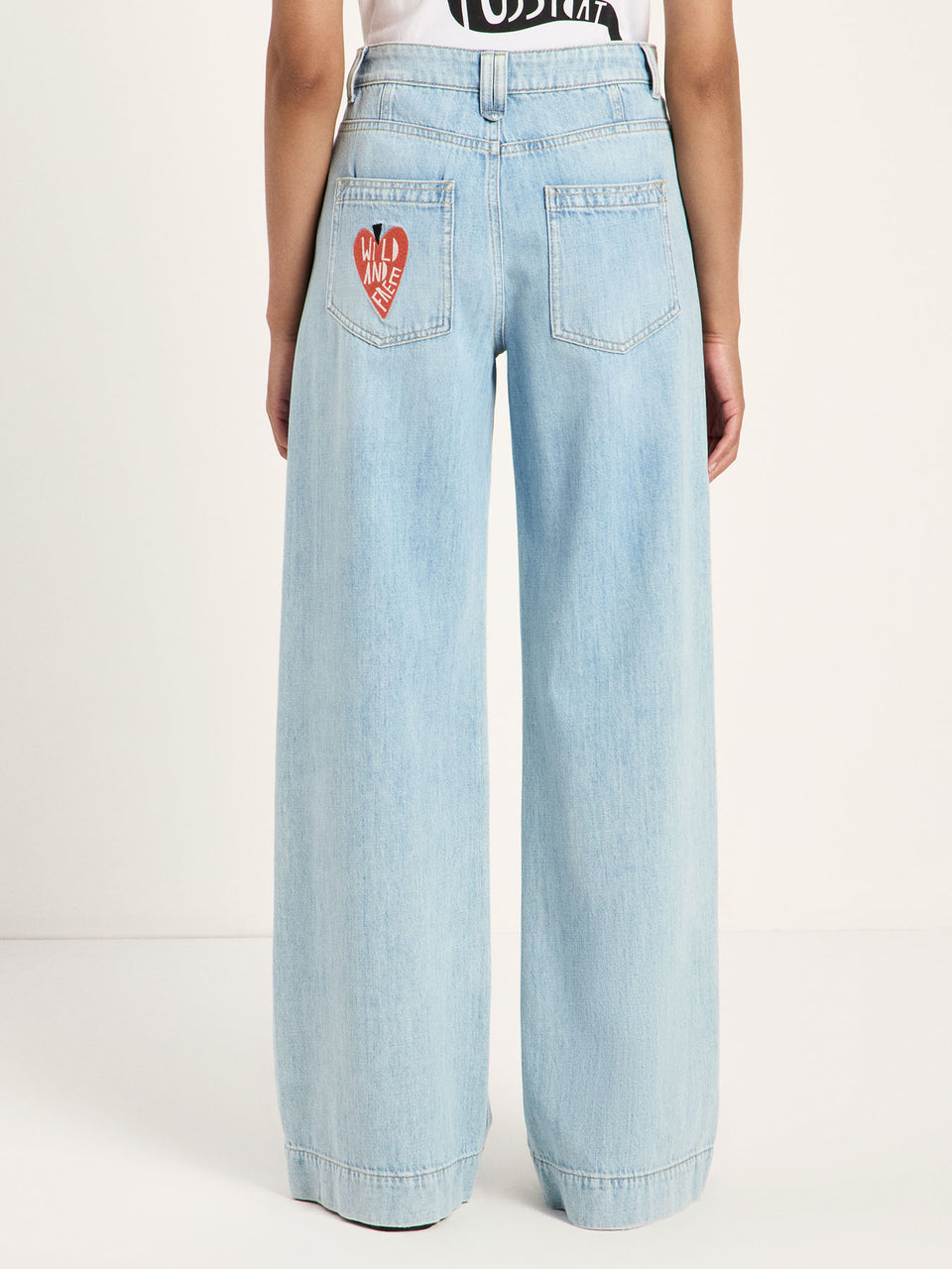 Wide Jeans "TIDE" mit Stickereien GOTS - light blue denim {LANIUSxTCC}