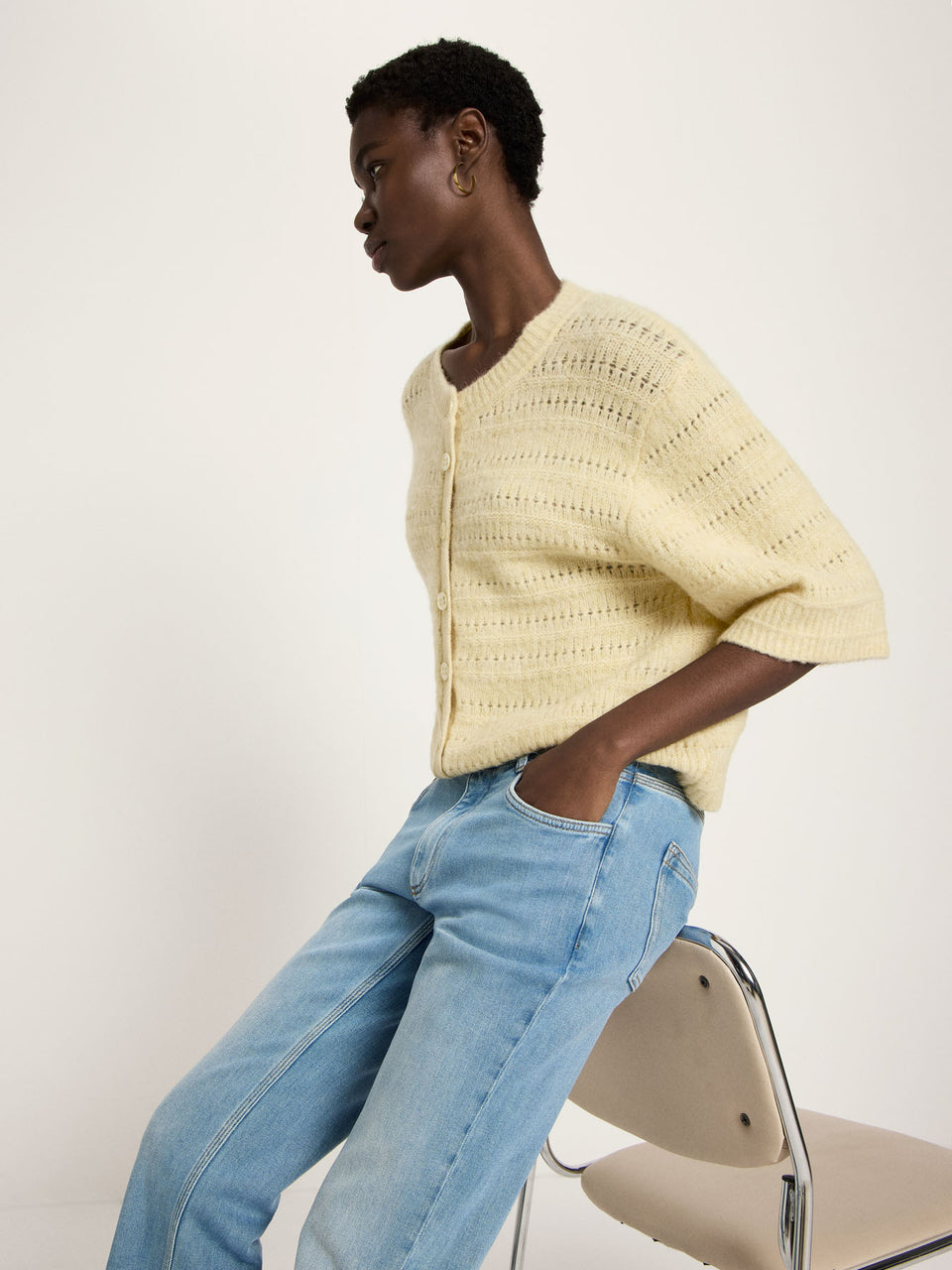 STRICKJACKE 3/4 Arm mit Ajour - aus Alpakawolle und Schurwolle