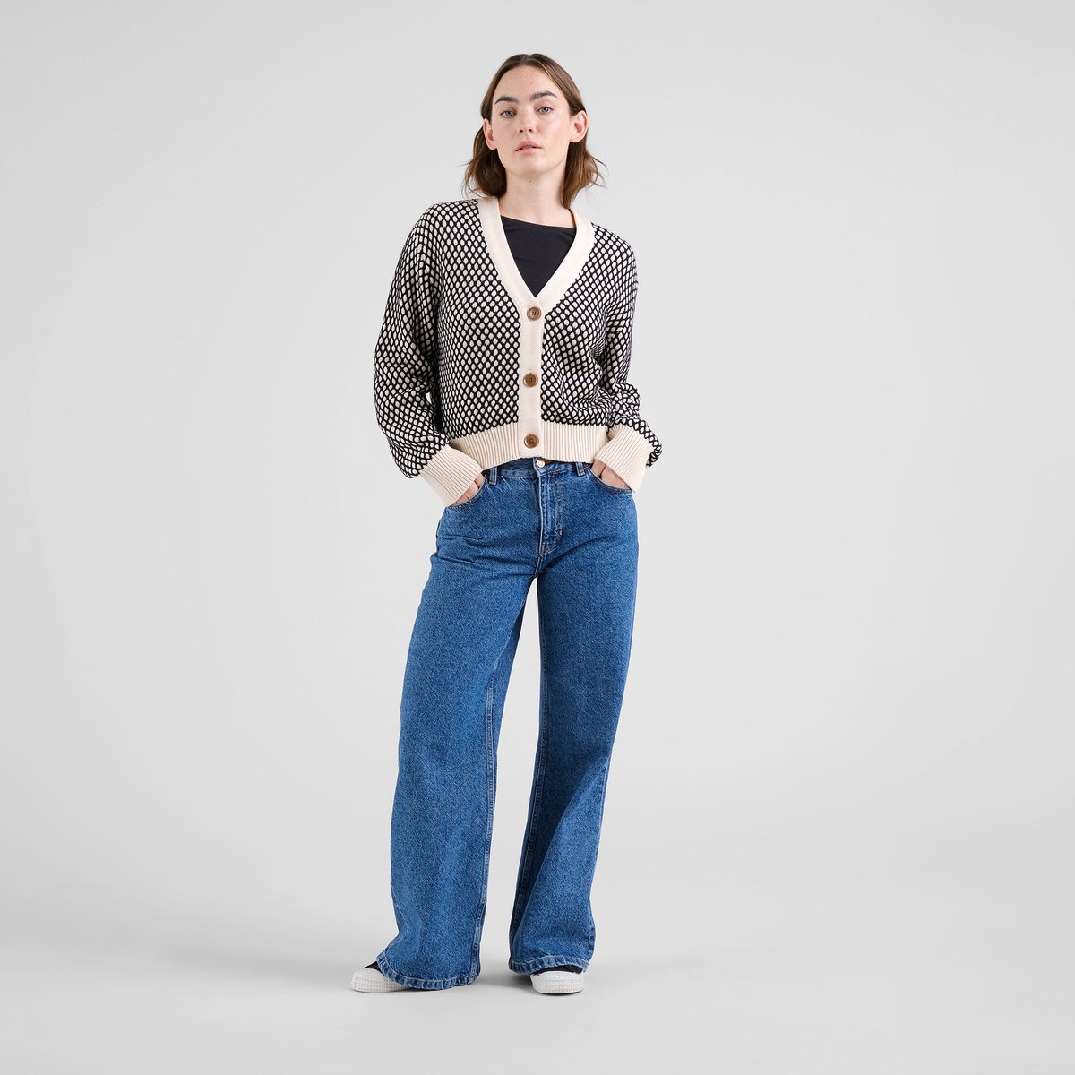 Cardigan Kanan Bubble Knit - Black/Vanilla White