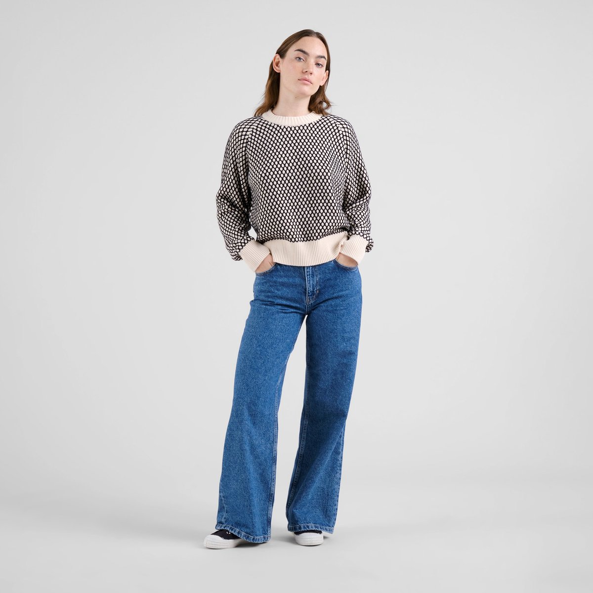 Sweater Husie Bubble Knit - Black/Vanilla White