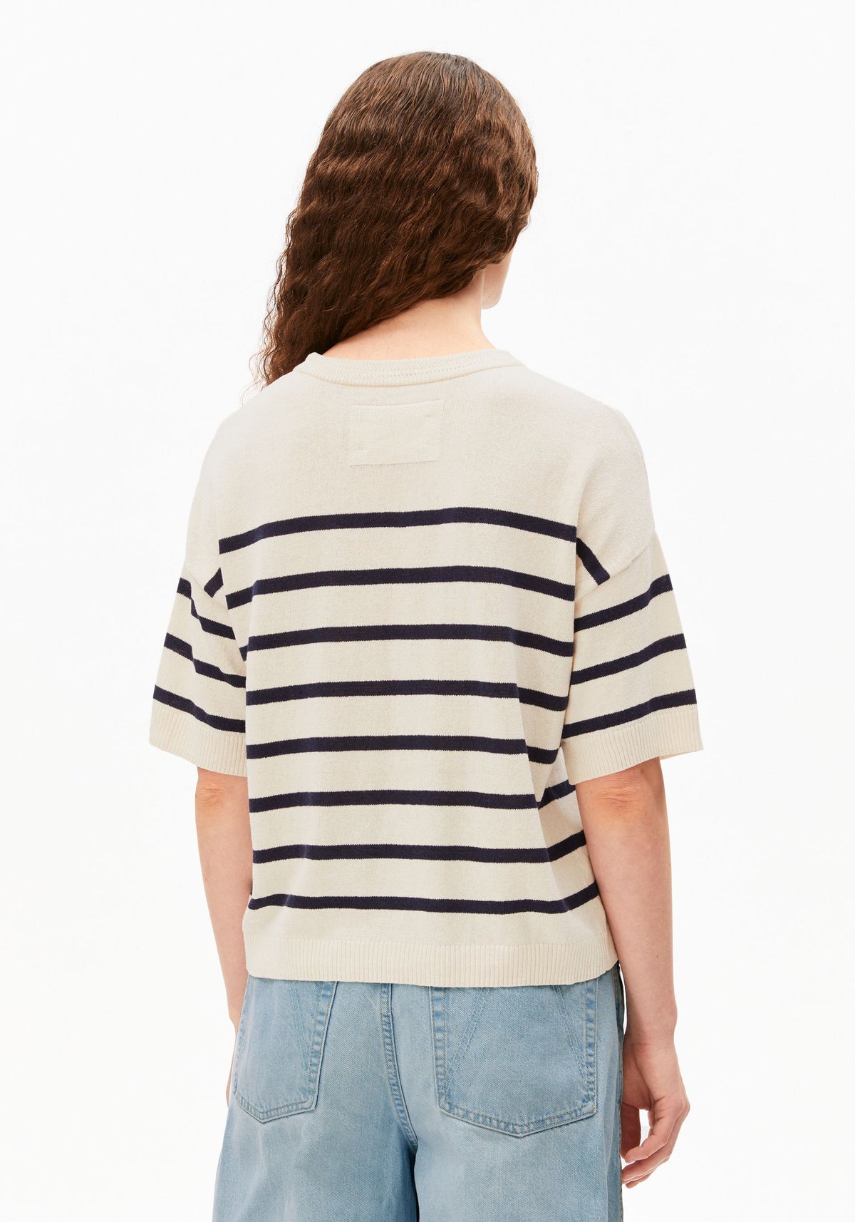 STRIPED LINEN BLEND SWEATER -  undyed-tinted navy
