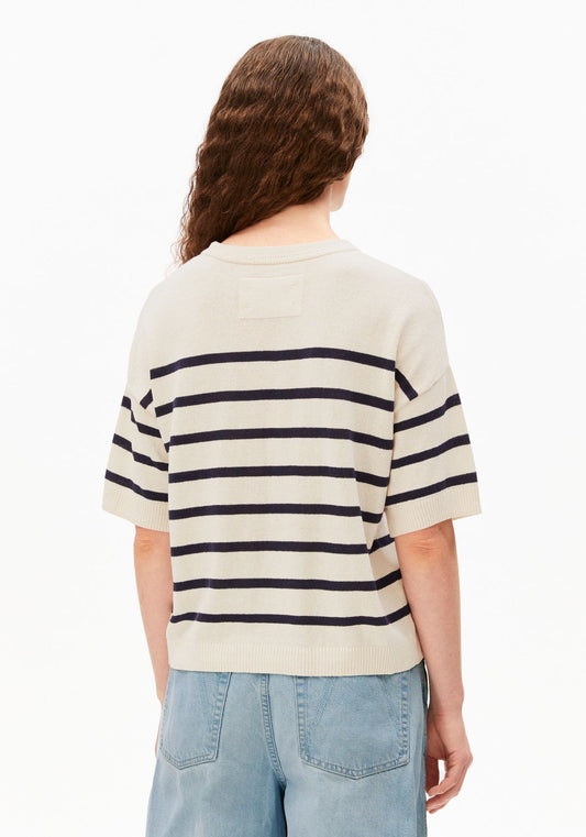 STRIPED LINEN BLEND SWEATER -  undyed-tinted navy