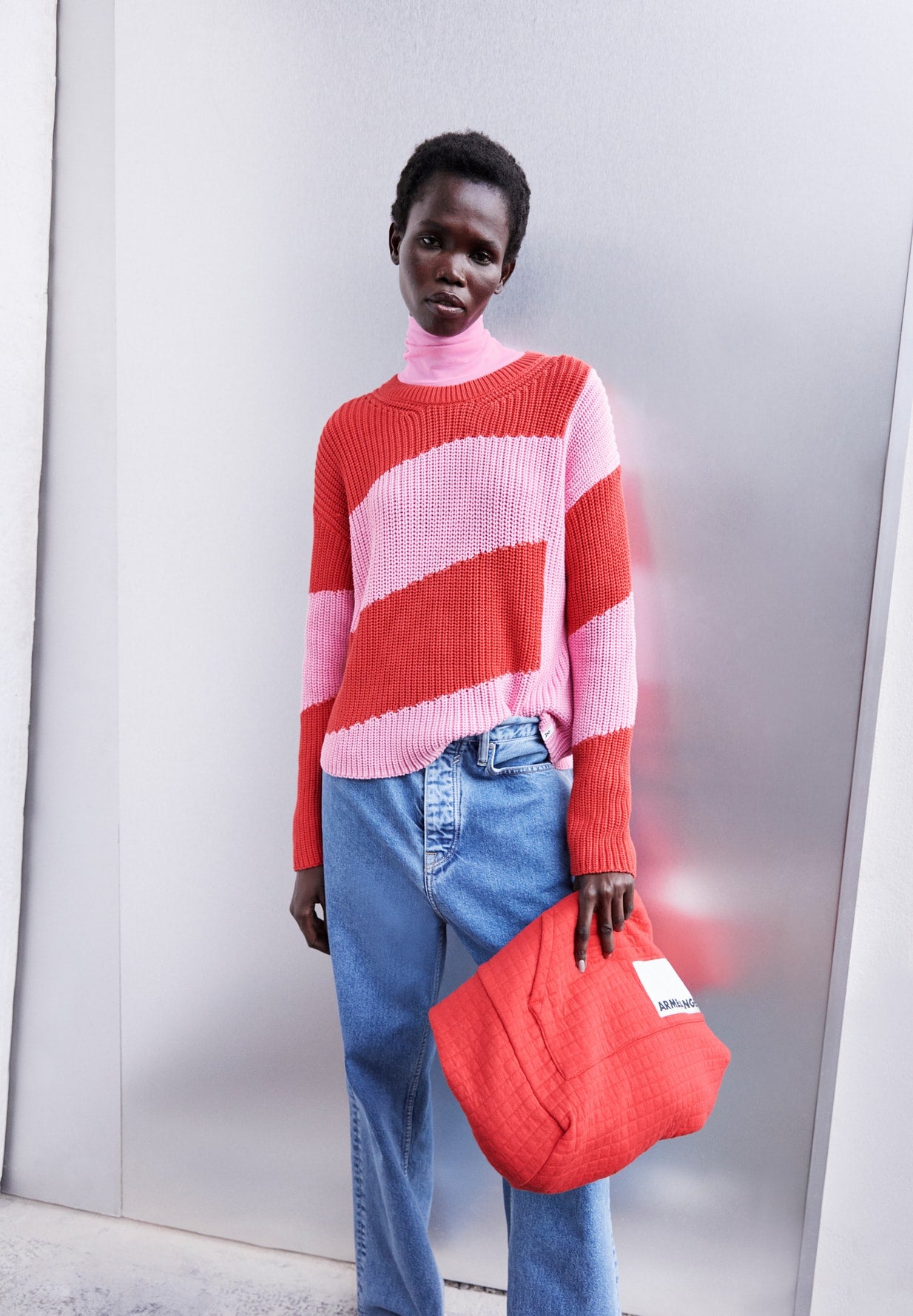 Pullover NURIAAS BLOCKSTRIPES - red alert-pink me up more