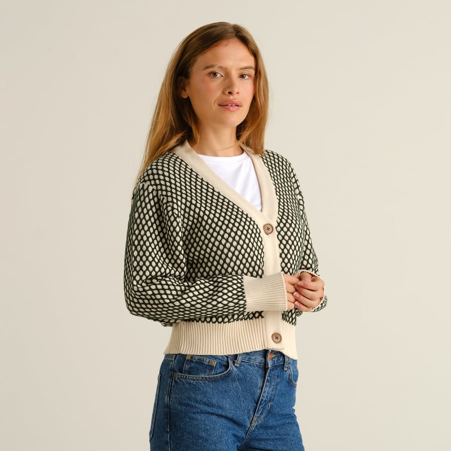 Cardigan Kanan Bubble Knit - Dark Green/Vanilla White Pine Grove
