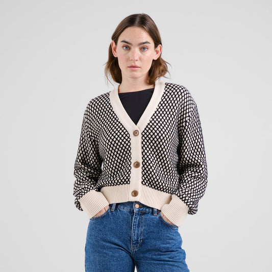 Cardigan Kanan Bubble Knit - Black/Vanilla White