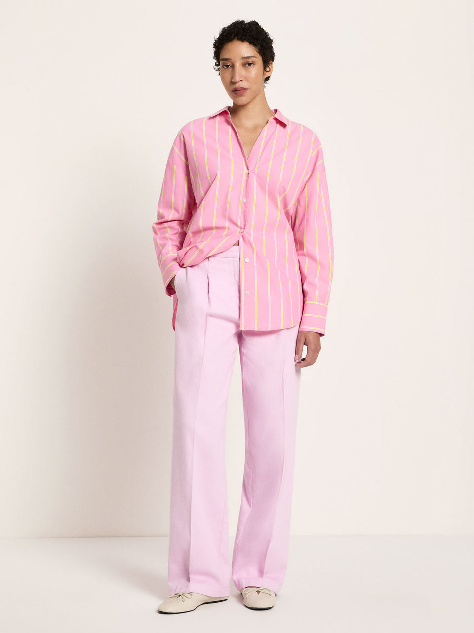 Streifenhemd GOTS - bright orchid/ sun