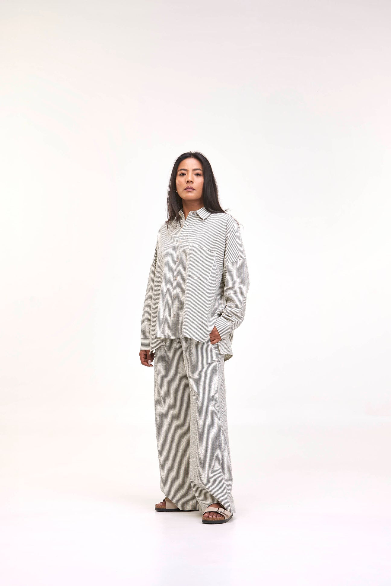 Hose Pants Rosa Long - Green/White Seersucker