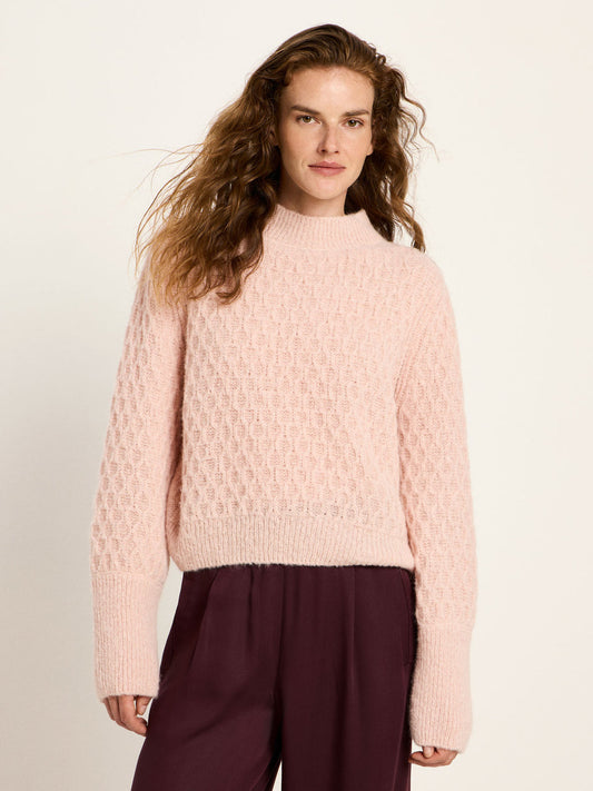 Pullover mit ZOPFSTRICK - aus Alpakawolle - rose